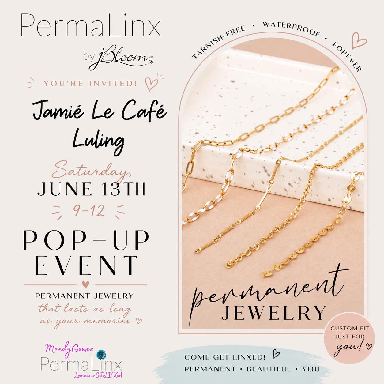 Come see me, this Saturday, at J’aime le Cafe’ Luling!! Bracelets, Anklets, Necklaces, coffee and ME!!!!